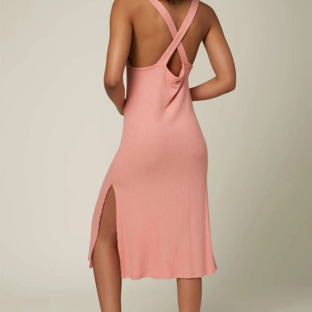 Oneill aquaria ribbed v neck midi dress medium slit - Picture 2 of 8
